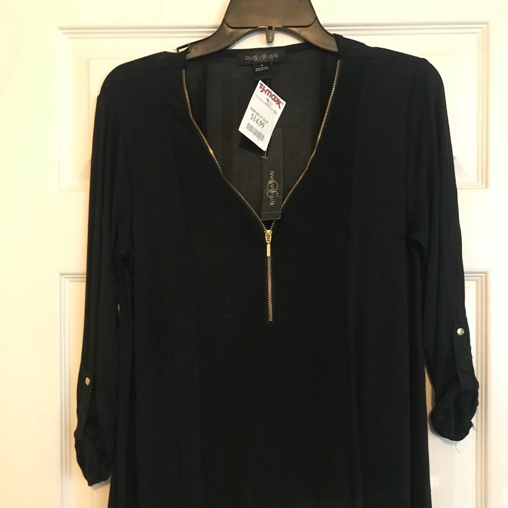 Black blouse with gold zipper‎ NWT